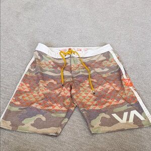RVCA Men's Camo Board Shorts - Orange and Green